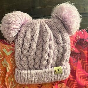 Lilac Pom-Pom Cable Knit Hat
